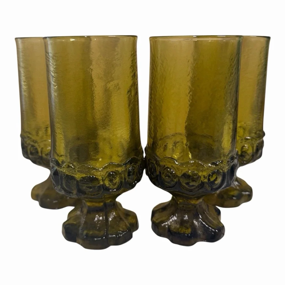 4 Vintage Tiffin Franciscan Madeira Pedestal Goblets Green Uranium Glasses